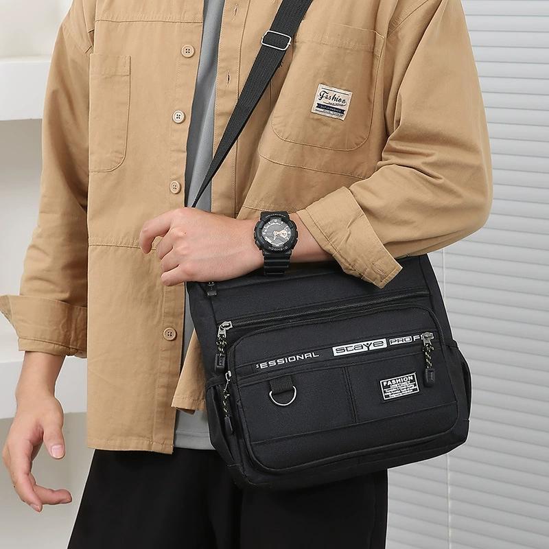 Men'S Crossbody Messenger Satchel - Multi-Layered Pockets, Adjustable Shoulder Strap, Business Single Shoulder Bag