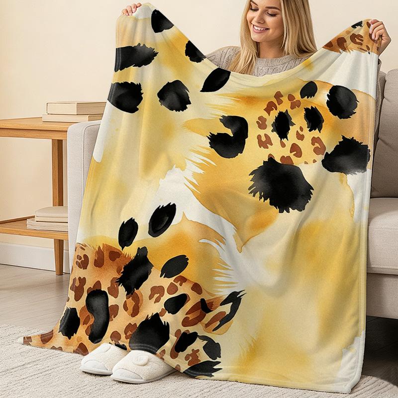 Flannel Throw Blanket, Leopard Print Soft Skin-Friendly Warm Blanket with Edge Binding, Cozy Home Decor for Sofa Napping, Christmas & Halloween