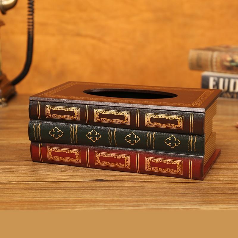 Антикварная деревянная модель книги, коробка для салфеток, декоративная классическая объемная подставка для салфеток, домашняя повседневная необходимость, посуда, орнамент, ремесло