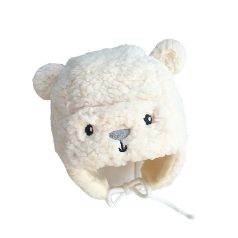 1 шт. Милая пушистая теплая шапочка для новорожденных мальчиков и девочек, корейская милая мультяшная шапочка-ушанка с медведем для малышей, теплая зимняя плюшевая шапка