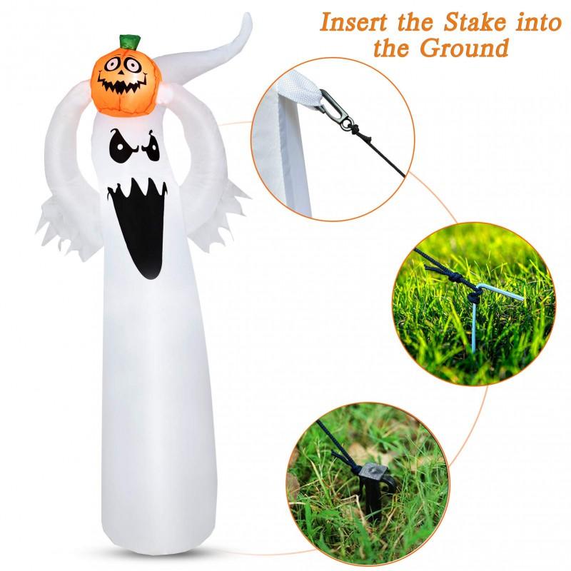 Halloween Inflatable Ghost With Glowing Pumpkin Head Decor 180cm/360cm Height Outdoor Indoor Party Prop US EU UK AU Size