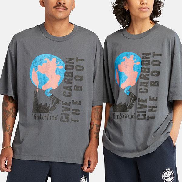 Timberland Футболка унисекс с принтом в виде букв, свободная, удобная, дышащая, с круглым вырезом, коротким рукавом и заниженной линией плеч, цвет рок-синего цвета A6QAH-DH3