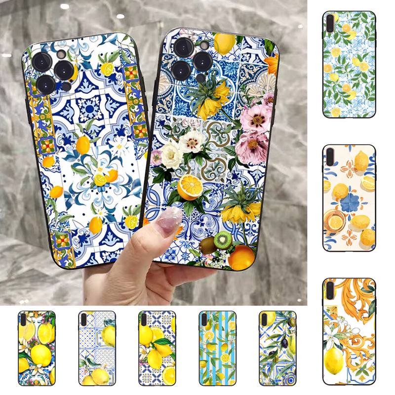 Mediterranean Lemon Phone Case For iPhone 6 7 8 Plus 11 12 13 14 Pro SE 2020 MAX Mini X XS XR Back Funda Cover