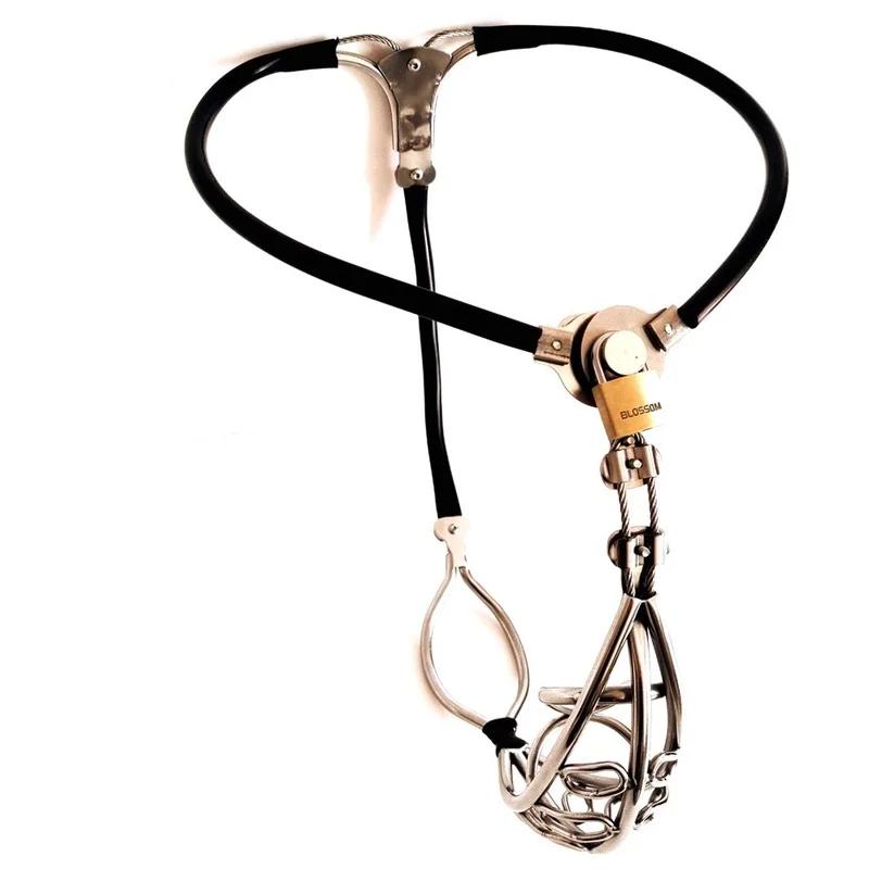 Men's Stainless Steel Chastity Belt Wearable Pants with Breathable Lockable Cock Cage Strap On Penis Bondage Sex Toys for Male