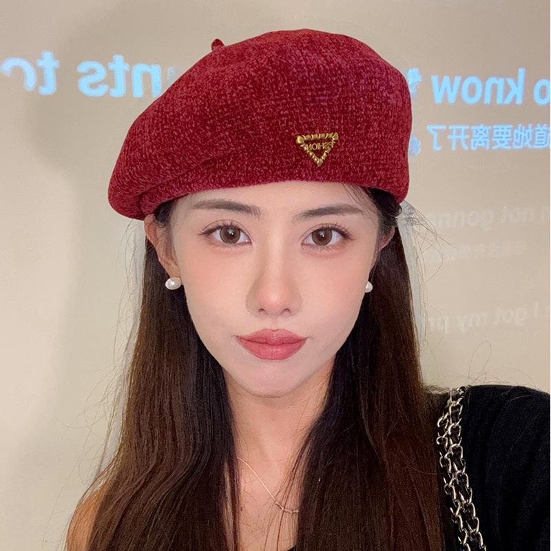New Autumn and Winter Hat for Women's Retro Beret Big Head Circumference Showing Face Little Painter Hat Korean Casual and Versatile Front Hat