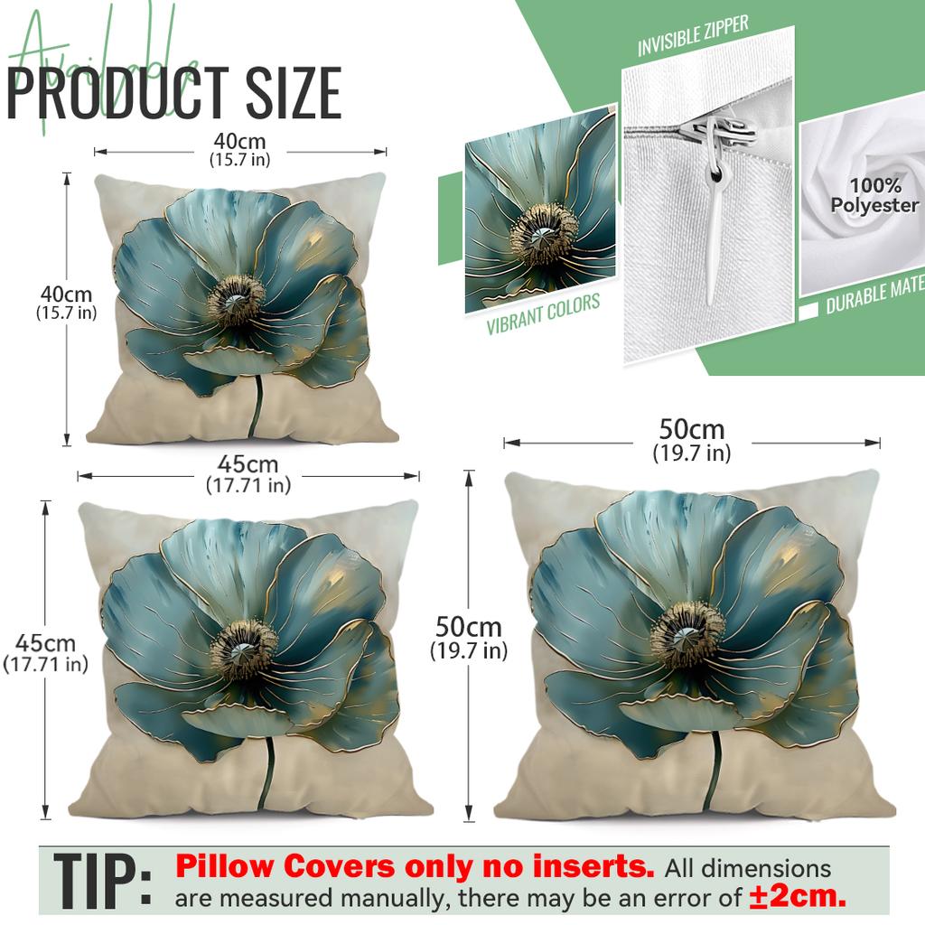 4 Pcs Retro Green Flowers Single-Sided Printed Pillowcase Cushion Cover,Suitable For Living Room,Bedroom,Car Decoration