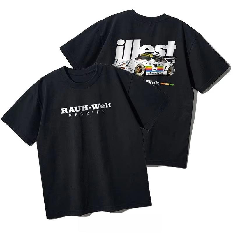 2026 Black Rear Print Color Racing Car Sketch Graphic Tshirt Grunge Cotton Short Sleeve Unisex Casual Daily Tee