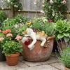 Realistic Cats Holding Red Wine Glass Statue Waterproof Cat Ornament Lying Kitty Ornament  Patio