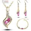 African Gold Color Jewelry Sets For Women Accessories Wedding Bridal Crystal Pendant Necklace Earrings Bracelet Set