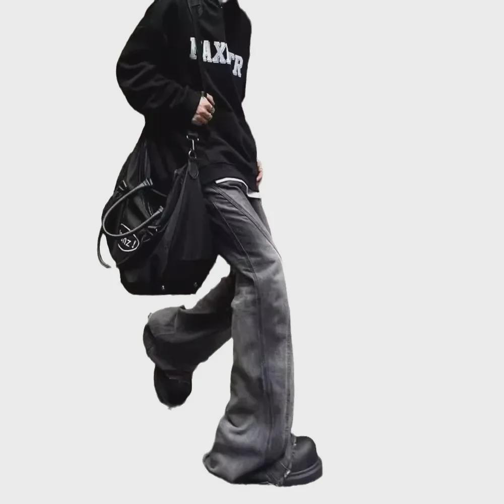 Мужские винтажные градиентные расклешенные джинсы: Ретро-облегающий крой с необработанным краем на осень