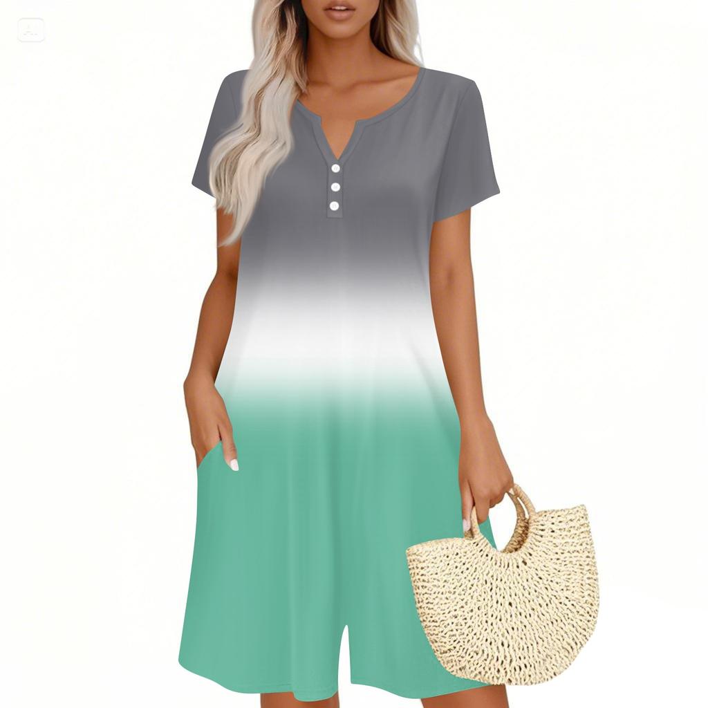 Womens Casual Short Sleeve Jumpsuit Fashion Top Jumpsuit Shorts Rompers With Pockets