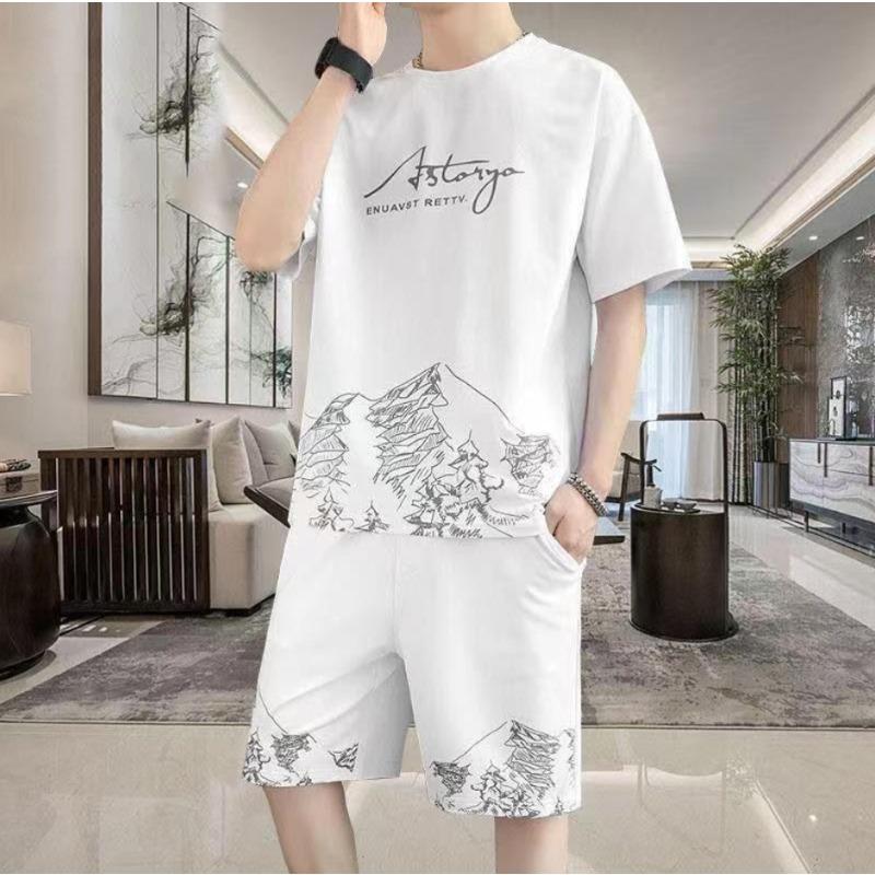 Летний мужской модный костюм из ледяного шелка, повседневный летний универсальный костюм