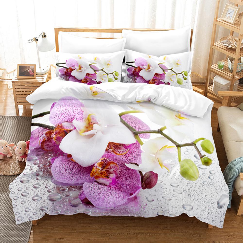 Purple Flowers Duvet Cover Set Polyester Comforter Cover King Queen Size Quilt Cover with Pillowcase for Girls Women Bedding Set