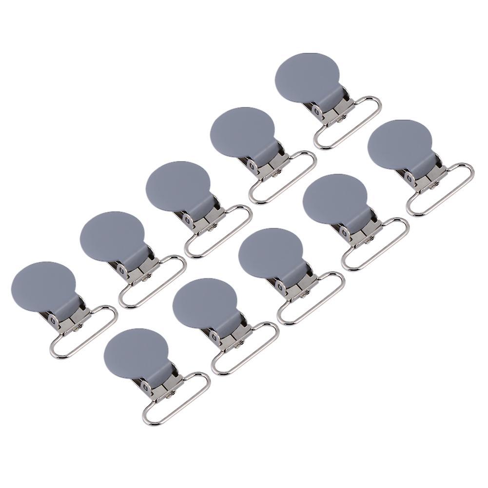 10Pcs 25mm Round Suspender Braces Pacifier Strap Holder Clip DIY Making Supplies(Gray)
