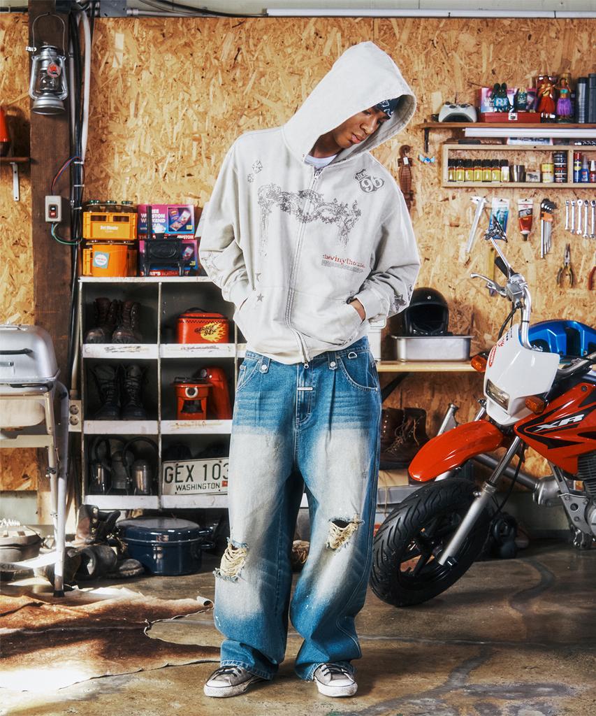 Худи на молнии Thevinylhouse Rodeo Washed Бежевое