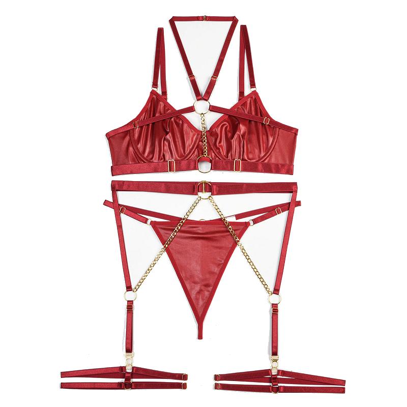 ПВХ Искусственный Латекс Бретельки Цепь Фетиш Нижнее Белье Женское Черное Синее Светло-Розовое Одежда