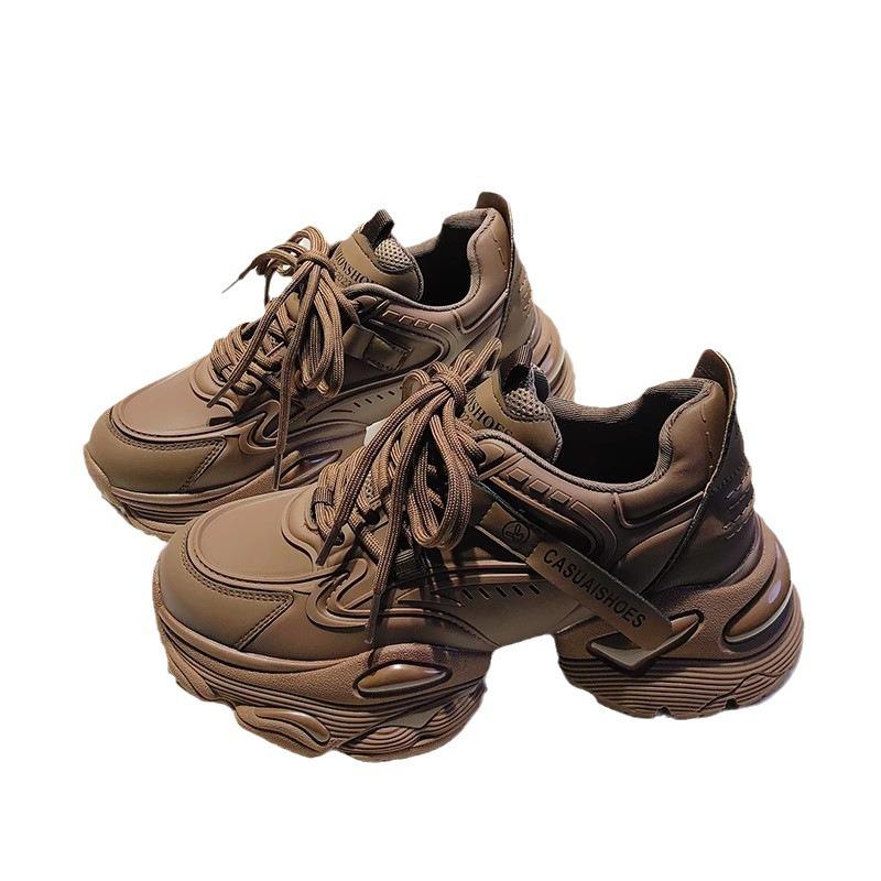 Женские кожаные кроссовки на платформе, весна 2025, новые модные универсальные, с небольшой высотой, бархатные повседневные спортивные туфли