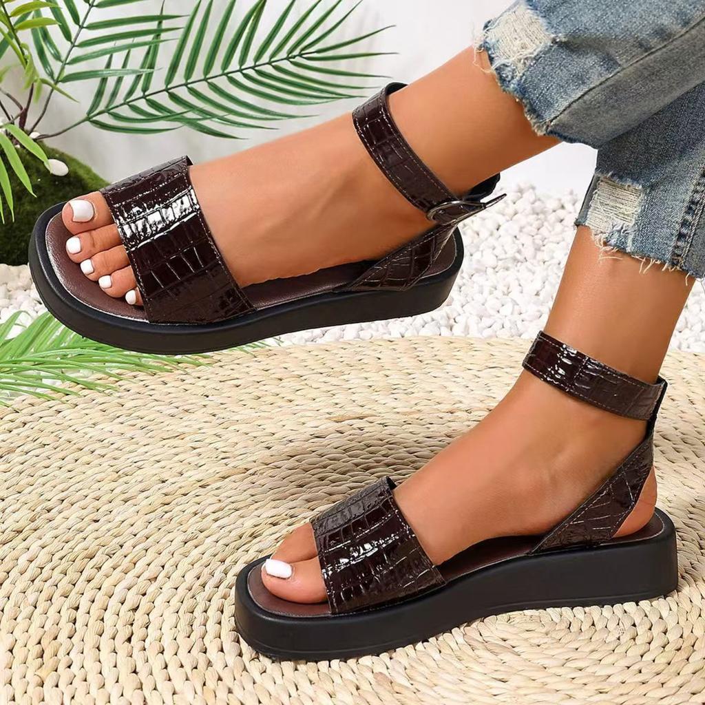 Римские сандалии с перемычкой для пальца, женские, с перемычкой для пальца, ремешком с перекрестной пряжкой, повседневные сандалии на толстой подошве-маффине