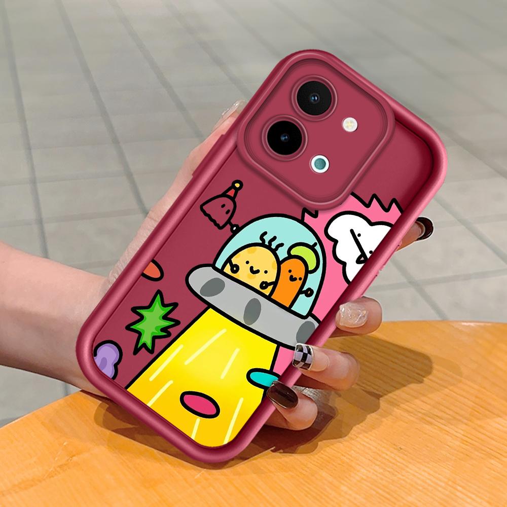 For Huawei P50 Pro P40 Lite Honor 8X 9X X9 Tecno Spark Go Infinix Smart 8 Vivo V29 V30 Y02 Y16 Soft Silicone Square Cartoon Spaceship Shockproof Case