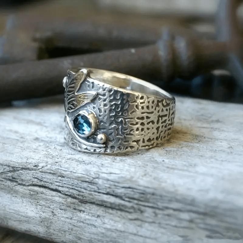 Изысканное широкое кольцо в стиле ретро «Стрекоза», инкрустация натуральным камнем, вольфрамовая сталь, стиль «Богема», изысканный аксессуар для вечеринок на каждый день, с синим драгоценным камнем