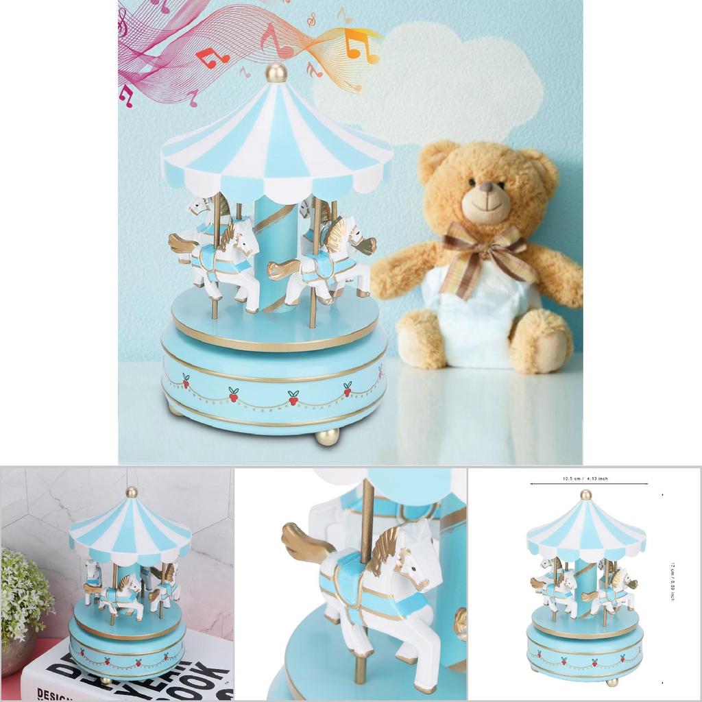 Merry GO Round Музыкальная шкатулка Карусель Подарок Рождество Свадьба День рождения Подарок Декор Синий