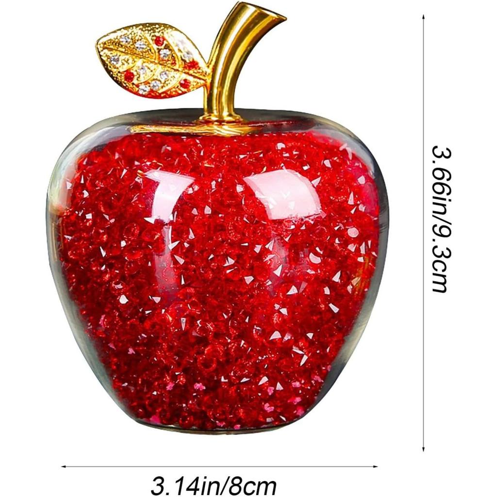 Crystal Apple Figurine Artificial Glass Apple-Shaped Paperweight Home Decor Filled with Fake Diamonds Fruits Collectibles Art (Red)