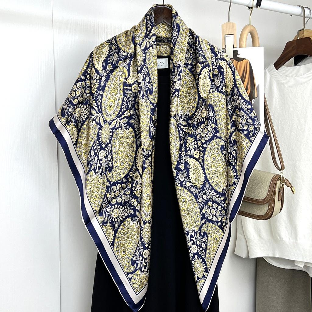 Retro Cashew Flower Mulberry Silk Scarf Women'S Summer Air-Conditioned Room Shawl With Skirt Vest Atmospheric Gift