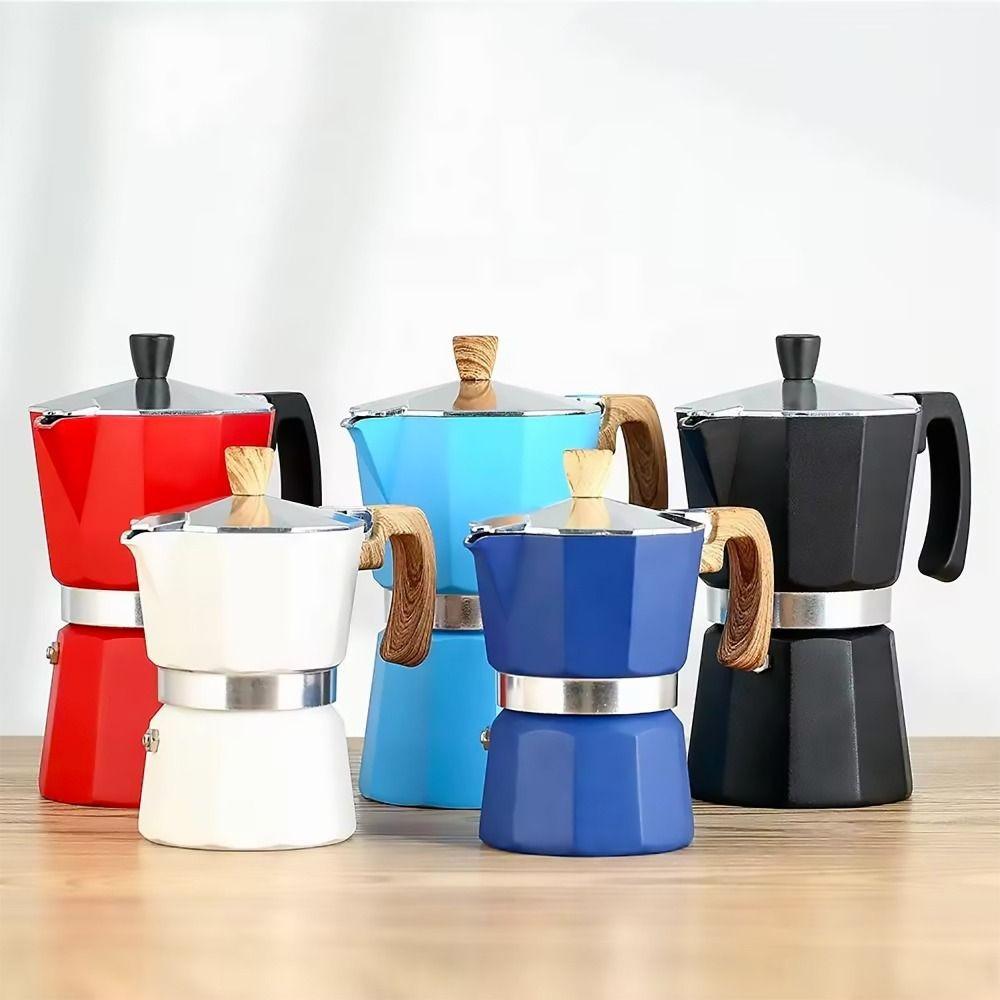 150ml/300ml Espresso Maker Pot Wood Pattern Handle Coffee Percolator Aluminum Moka Pot  Home