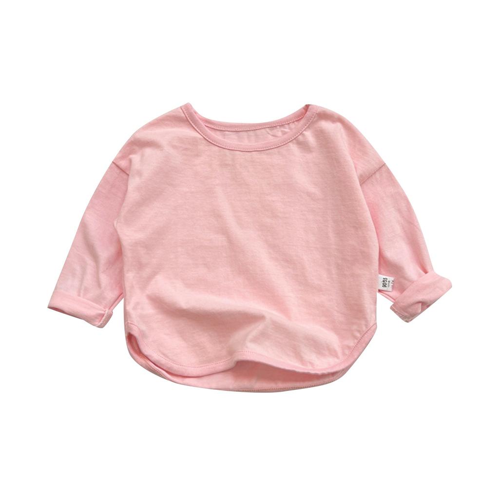 Пуловеры с круглым вырезом для мальчиков и девочек, футболки с длинными рукавами, однотонные детские топы