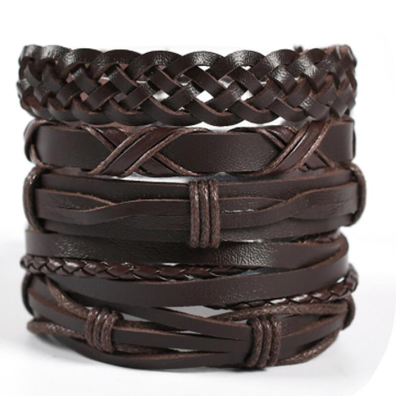 Eif Dock Vinatge Gothic Punk Skull Star Metal Multilayer Leather Bracelet Men Bracelets & Bangles Male Arm Jewelry