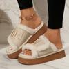 Fashion Cozy Plush Platform Slippers Women 2024 New Open Toe Furry Sandals Home Fashion Casual Designer Slippers Women Slides Women