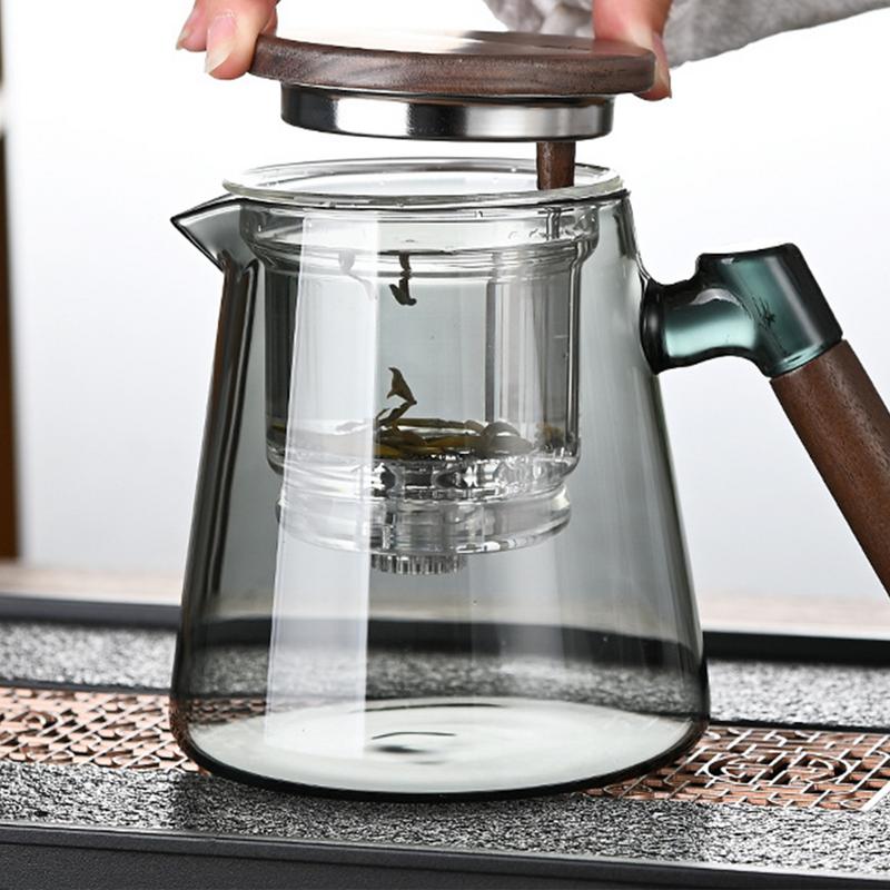 Enchanti Чайник Фильтр-пресс Чайник с ситечком 750 мл Чайник с деревянной ручкой Стеклянный чайник для разделения воды для чая