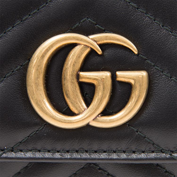 Gucci Длинный кошелек GG Marmont с золотым логотипом, стеганая кожа, женский, черный 443436-DTD1T-1000