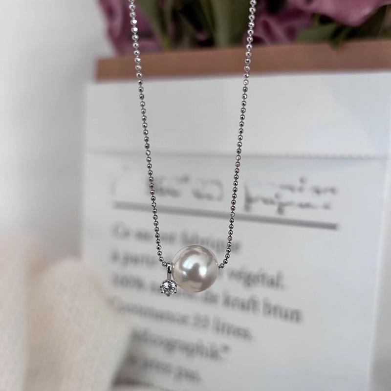 PANJBJ Серебряное Кольцо 925 Пробы Круглое Ожерелье для Женщин Жемчуг Циркон Бусина Минимализм Сладкие Украшения Подарок Dropshipping