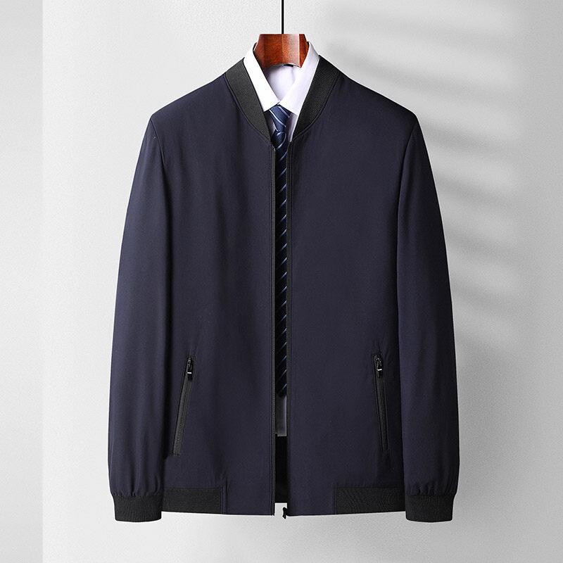 Весенне-осенние куртки для мужчин, деловой кэжуал, на молнии, с карманами, куртка с круглым воротником, куртка однотонная, для мужчин среднего возраста