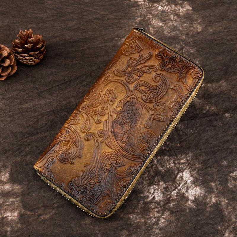 Женские кошельки на молнии из натуральной кожи, винтажный дизайн, держатель для карт, длинный кошелек с тиснением, портмоне, сумки GZW