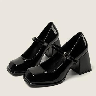 Женская обувь 2024 года, модные женские туфли-лодочки с пряжкой, осенние туфли Мэри Джейн с квадратным носком, однотонные туфли на плоской подошве, туфли на блочном каблуке, Zapatos Mujer