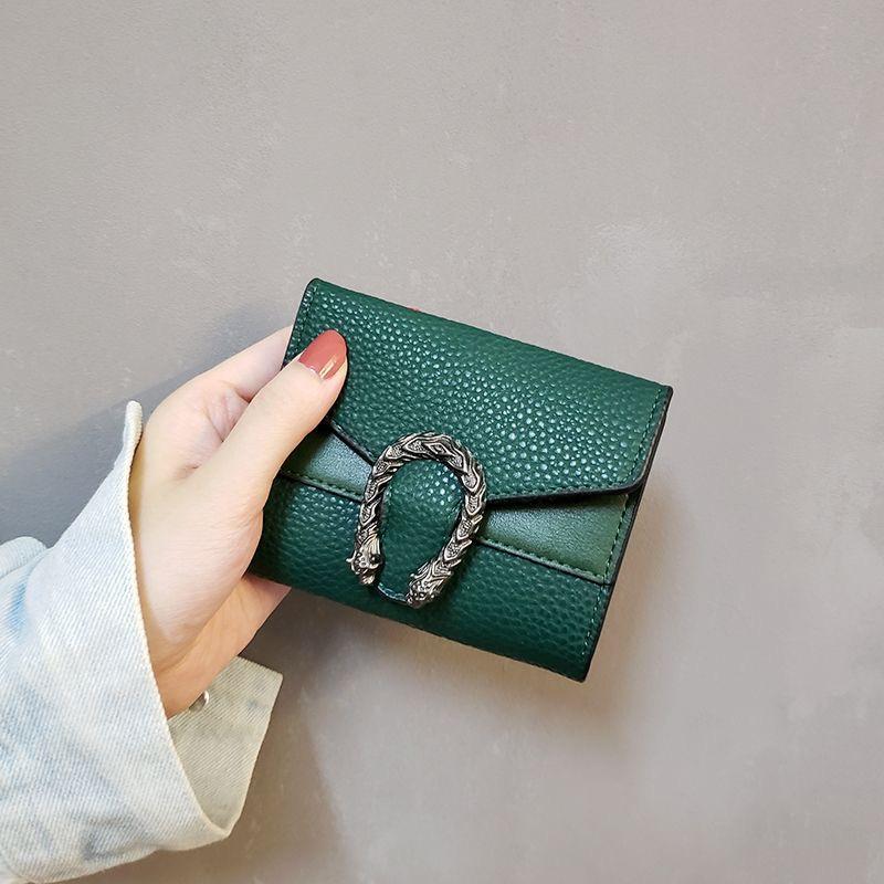 Сплошной цвет Wine God, женский кошелек, женский короткий тройной маленький кошелек, женский кошелек для монет, кошелек Диониса, сумка для карт, кожаный зажим