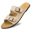 2025 Men Leather Beach Sandals and Slippers Men Beach Cross Cork Slippers Summer Solid Color Non-slip Leather Slide Shoe
