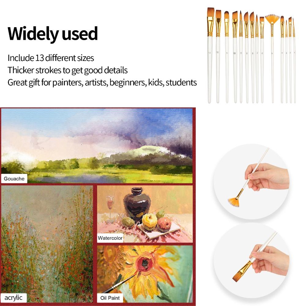 13PCS Premium nylon filaments Pearl White Handle Art Brushes Watercolor painting creation