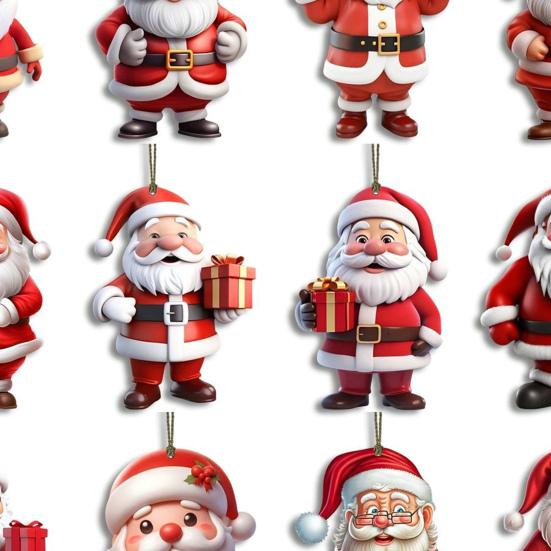 12 Pcs Wooden Santa Claus Ornaments Christmas Tree Hanging Cartoon Santa Claus Decoration for Xmas Tree Party Decor