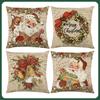 Christmas Pillowcase Linen Santa Print Living Room Sofa Pillowcase Festive Ambience Ornament Cushion Cover