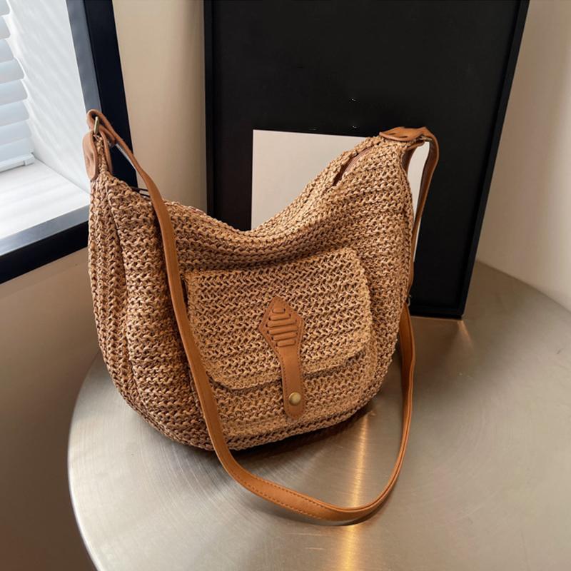 Yogodlns Fashion Summer Straw Crossbody Bag Women Beach Holiday Shopping Woven Shoulder Handbag Messenger Purses Bags