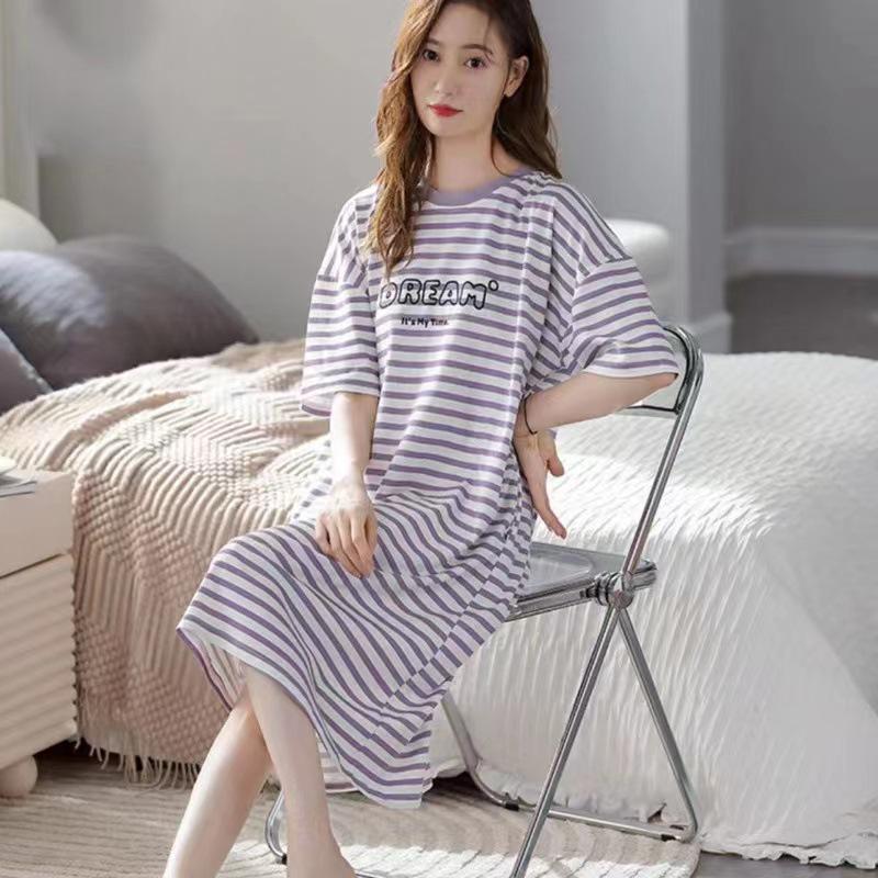 2024 Women's Cute Cartoon Summer Short-Sleeve Nightdress, Thin Large Size, Indoor/Outdoor Wear