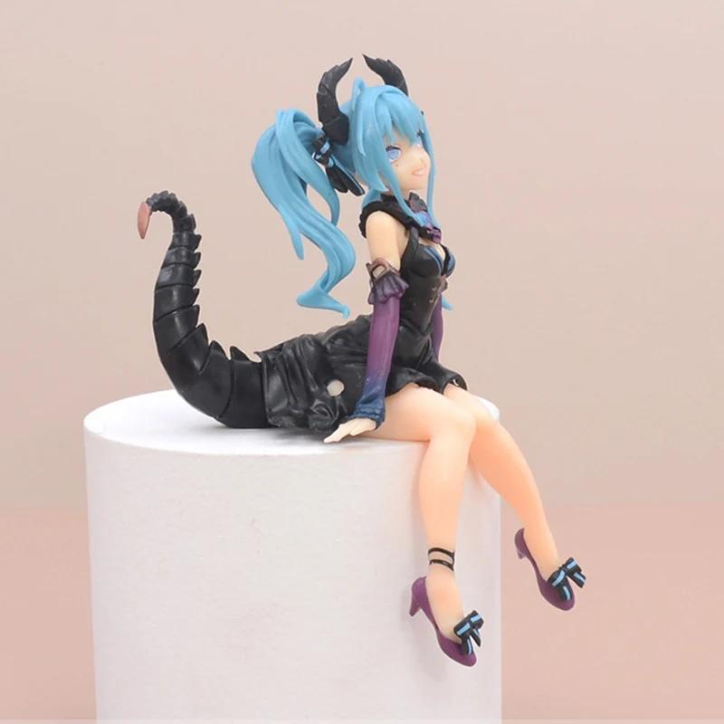 15CM Cute Miku Dragon Maid Anime Action Figure Girl Little Devil Sitting Noodle Stopper Model Toys Child PVC Doll Boxed