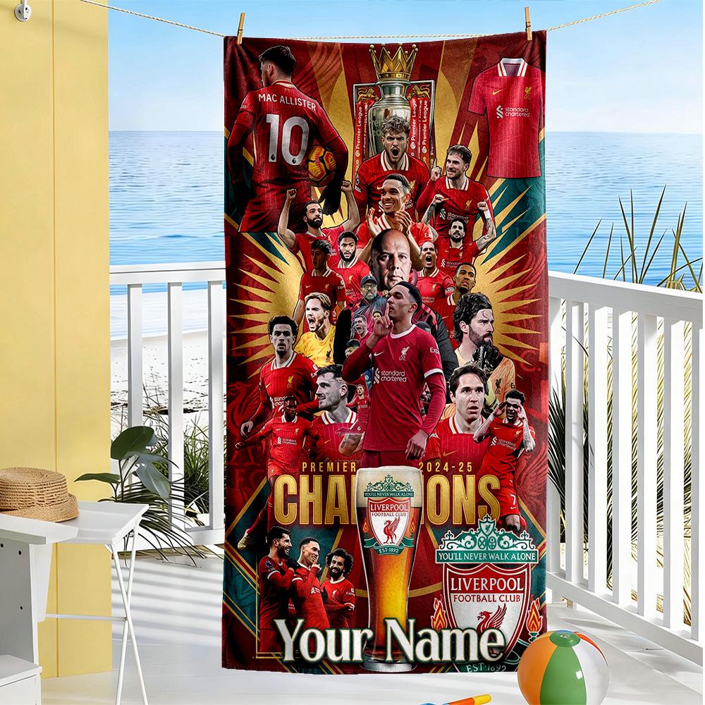 Liverpool Fc Personalized Name Beach Towel Super Soft Absorbent Ideal For Travel Outdoor Swim Pool Yoga Surf Camping Hiking Gym Gift Holiday