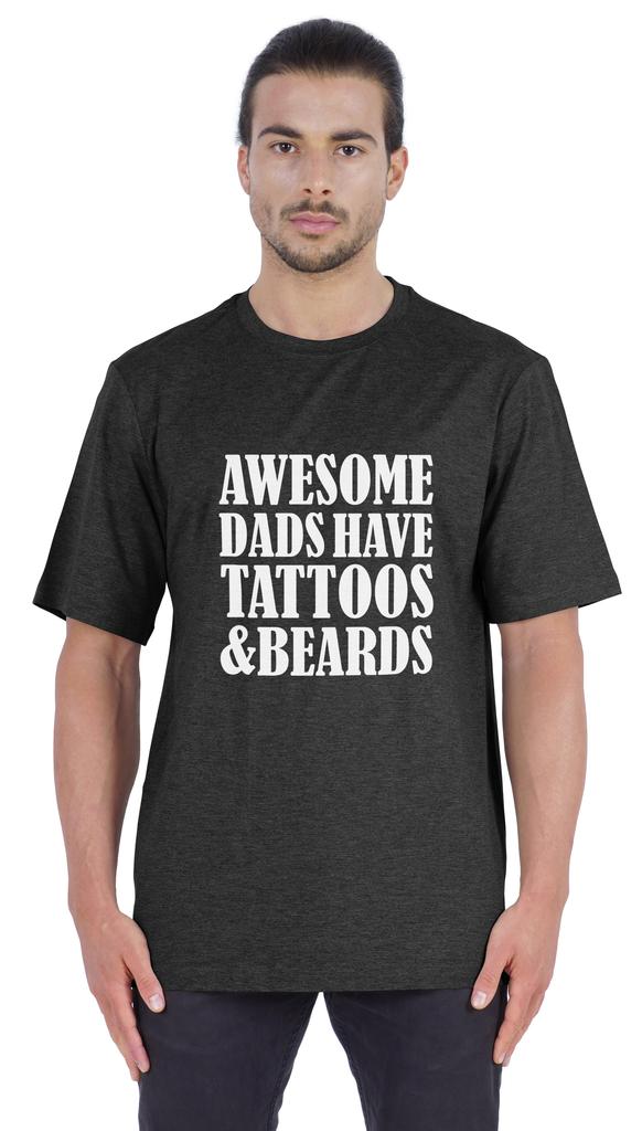 Inkmeso Мужская графическая футболка с круглым вырезом «У потрясающих пап есть татуировки и бороды»