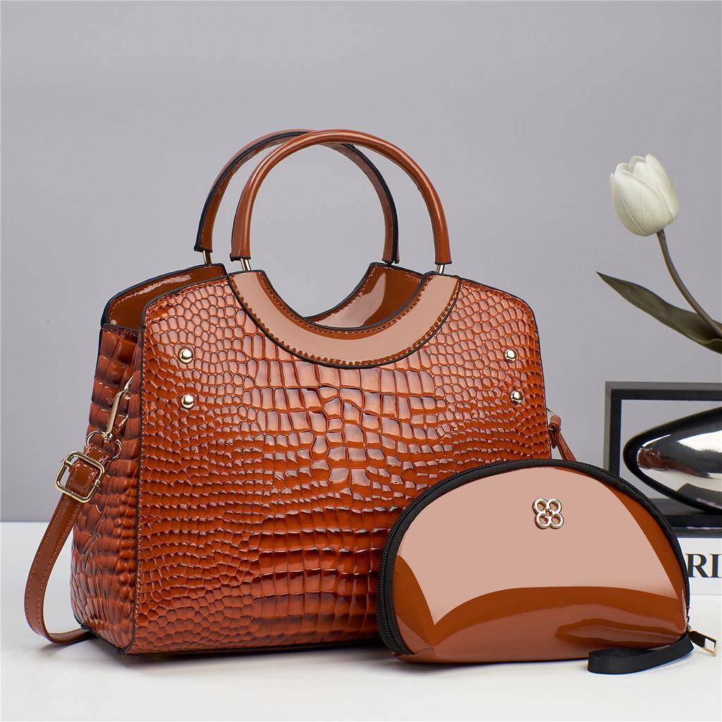 Pu Solid Color Pattern Tote Handbag With Zipper Pockets For Daily Use