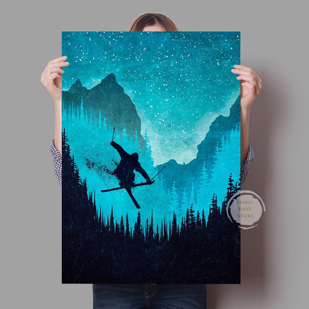 Зимние виды спорта Катание на лыжах Искусство Плакаты и принты Холст Живопись Винтаж Путешествия Лыжи в снегу Сноуборд Апре-ски Зимний домашний декор Без рамки