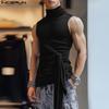 Men Turtleneck Sleeveless Bandage Solid Knitted Vest Tanks